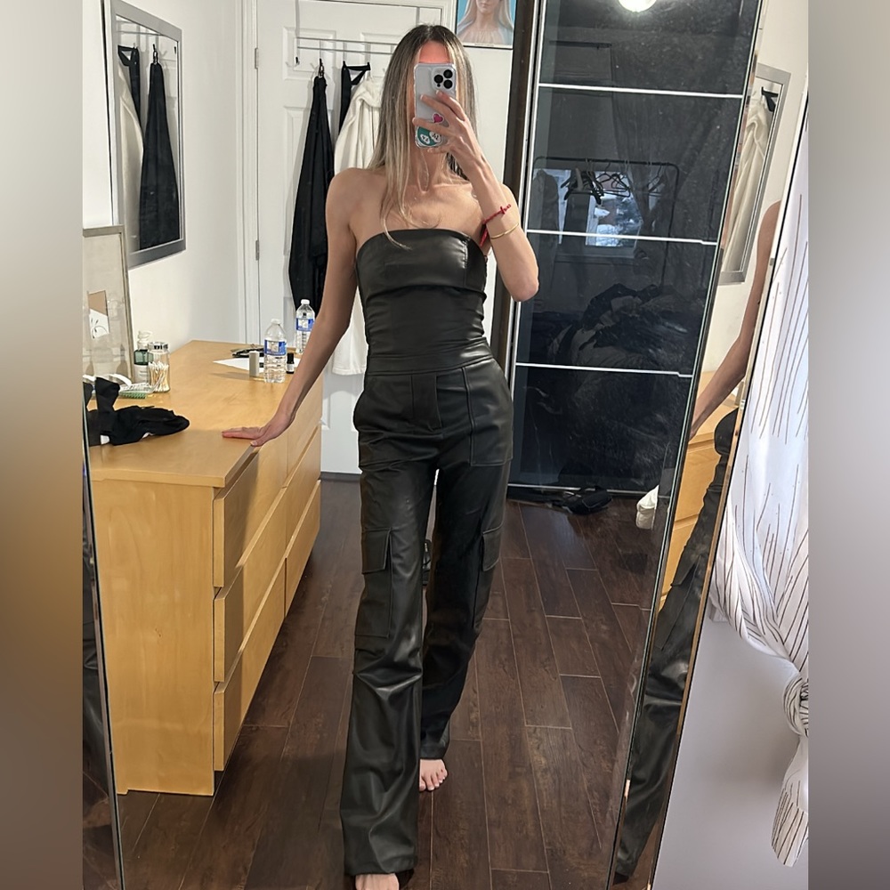 ZARA 🤎 BROWN FAUX LEATHER JUMPSUIT